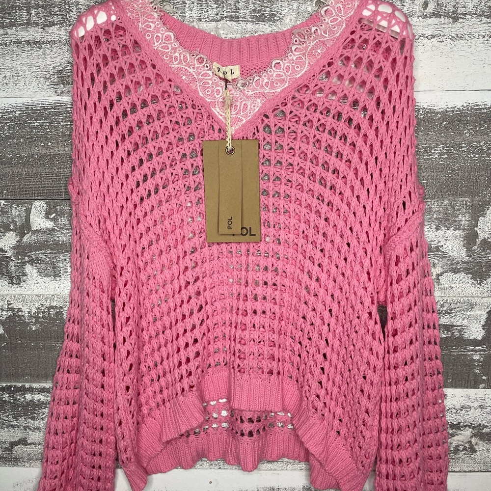 POL Pink V-Neck Sweater